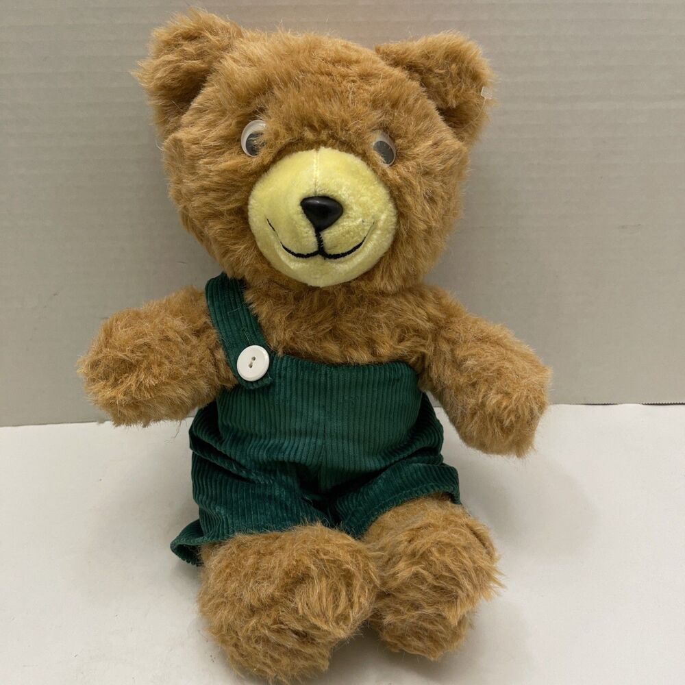 Vintage Corduroy Bear Plush Stuffed Animal Teddy Googly Eyes Trudy Toys Green
